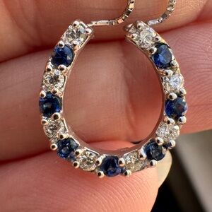 Small Diamond and Sapphire Horseshoe 14K White Gold Necklace